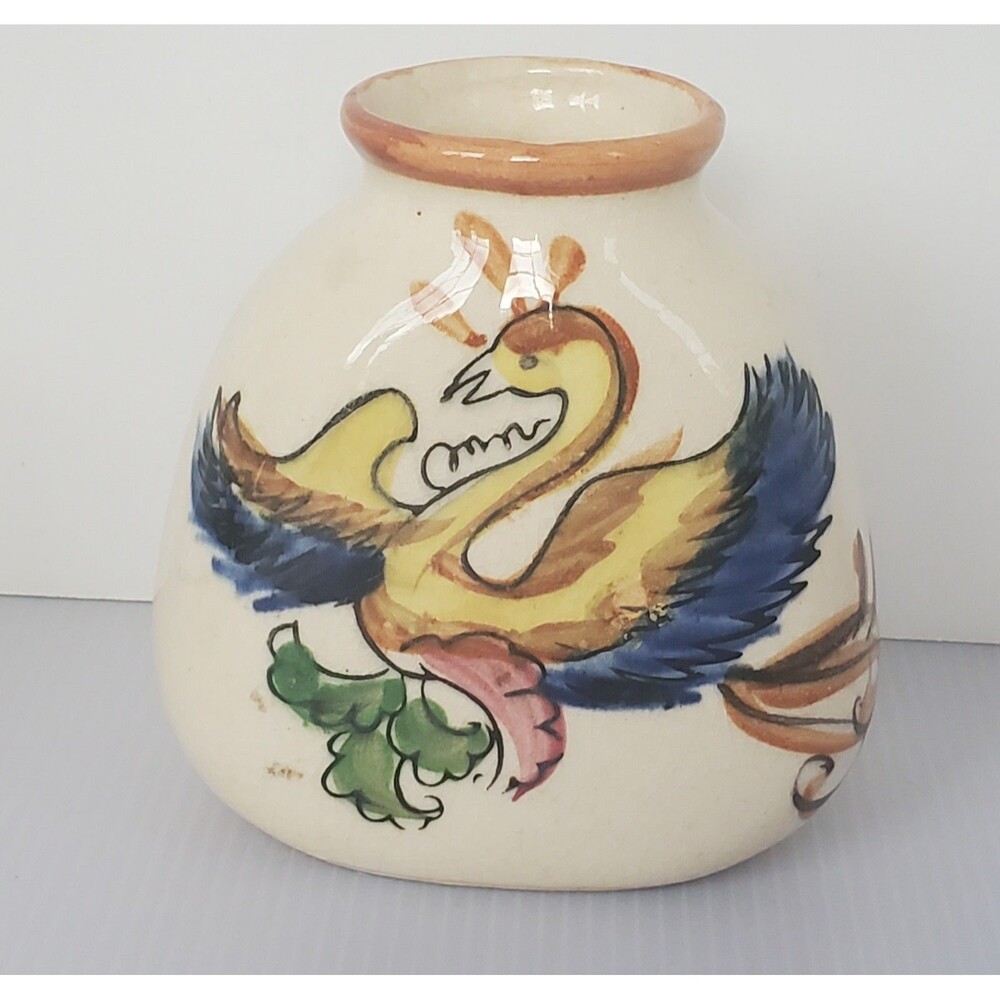 Vase Ceramic Hand Painted Asian Phoenix Ho Ho Bird Japanese Artisan VTG MCM
